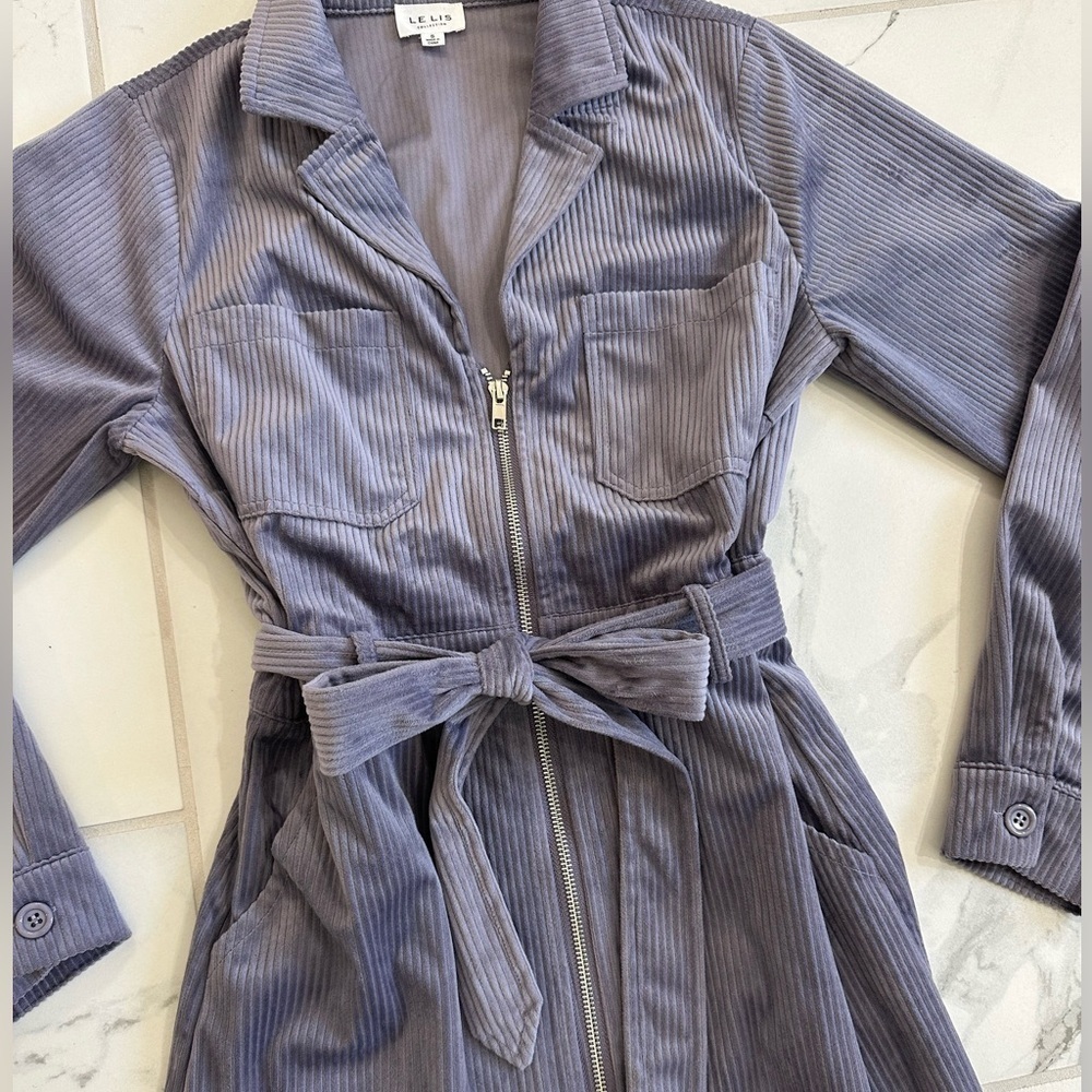 LE LIS Collection Lavender/Purple Corduroy Belted Full Zip Dress Small - Picture 3 of 10